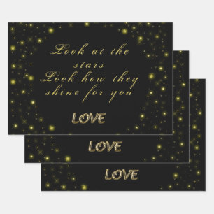 Personalized Gold and sparkles stars on black Wrapping Paper Sheet