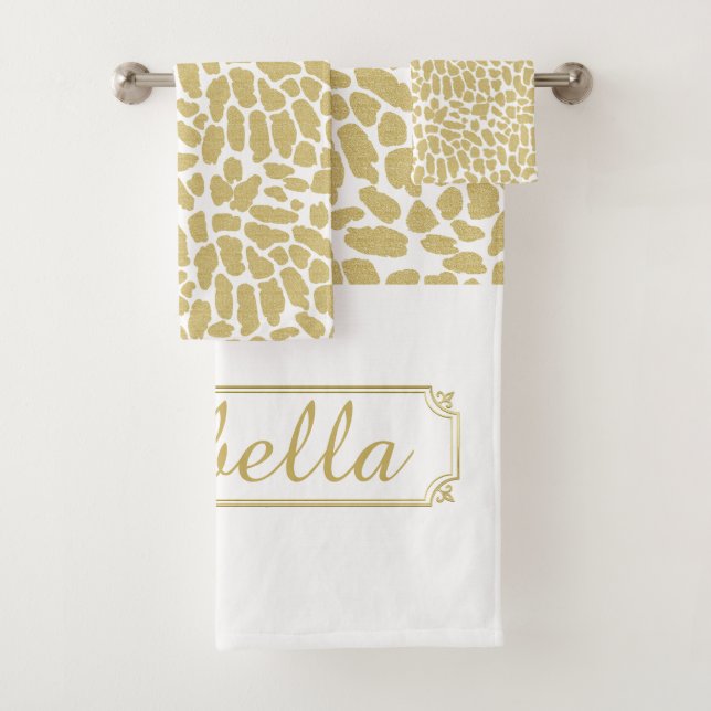 Personalized Gold and White Bath Towels (Insitu)