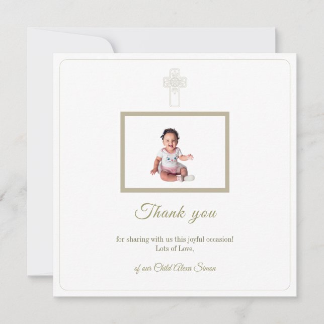 Personalized Gold and White First Holy Communion Thank You Card (Front)