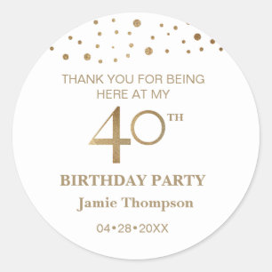 Personalized Gold and white theme 40th birthday Classic Round Sticker