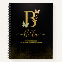 Personalized Gold B Notebook – Floral Monogram 