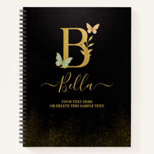 Personalized Gold B Notebook – Floral Monogram