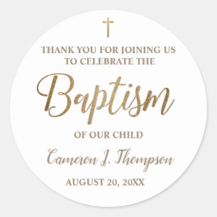 Personalized Gold Baby baptism thank you Classic Round Sticker
