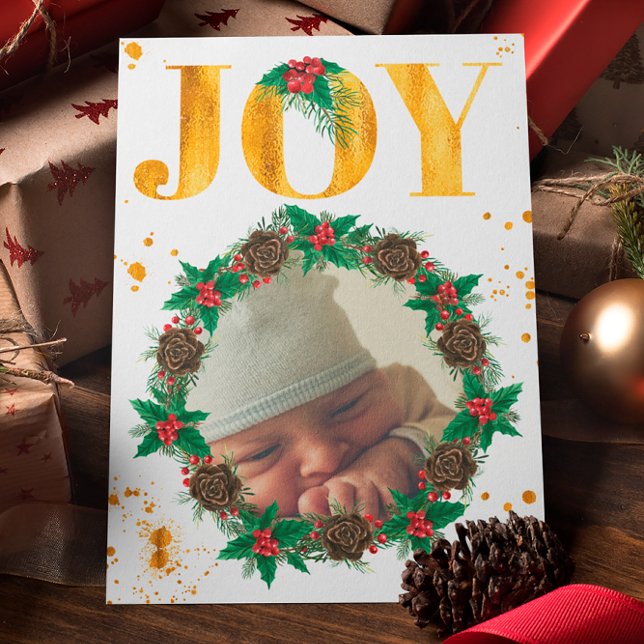 Personalized Gold Baby's First Christmas Photo Announcement (Creator Uploaded)