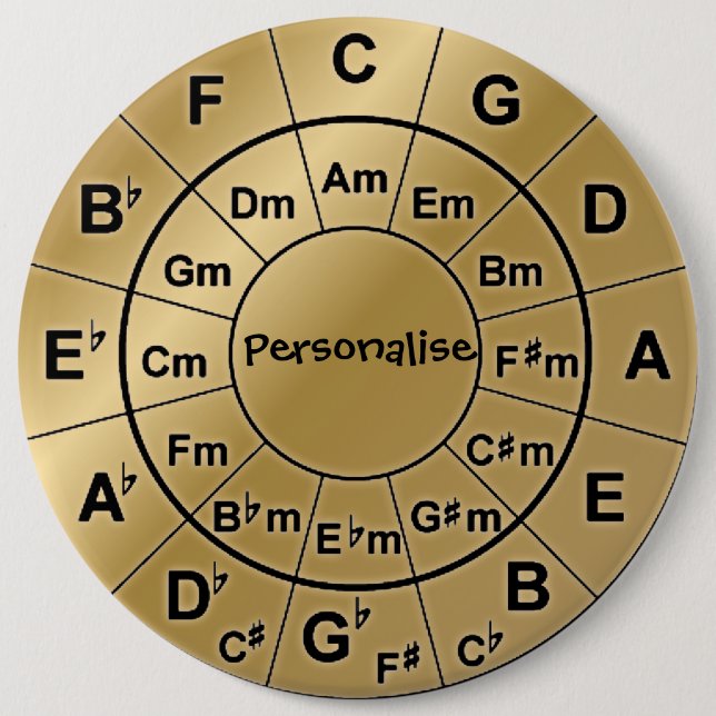 Personalized Gold Badge Music Lovers Chord Wheel 6 Inch Round Button (Front)