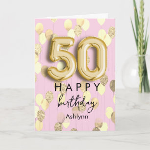 Personalized Gold Balloons 50th Birthday Card