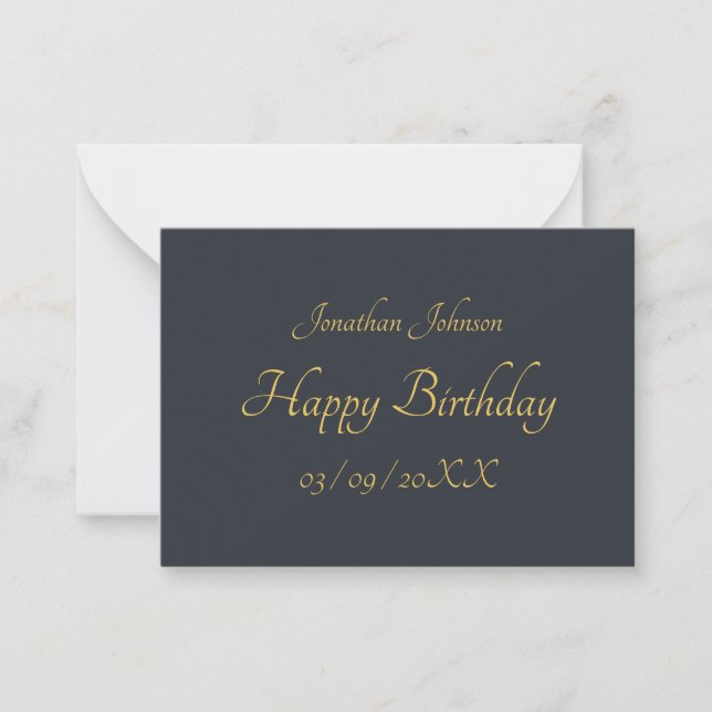 Personalized Gold Birthday Flat Note Card (Front)