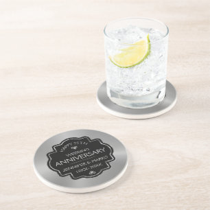 Personalized Gold & Black 25th Wedding Anniversary Coaster