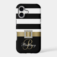 Personalized Gold, Black Bold Stripes Diamonds
