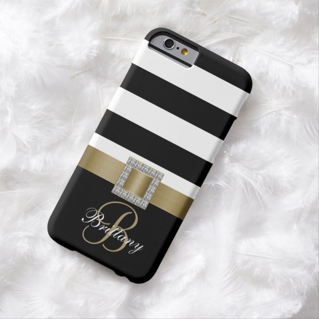 Personalized Gold, Black Bold Stripes Diamonds Case-Mate iPhone Case (In Situ)