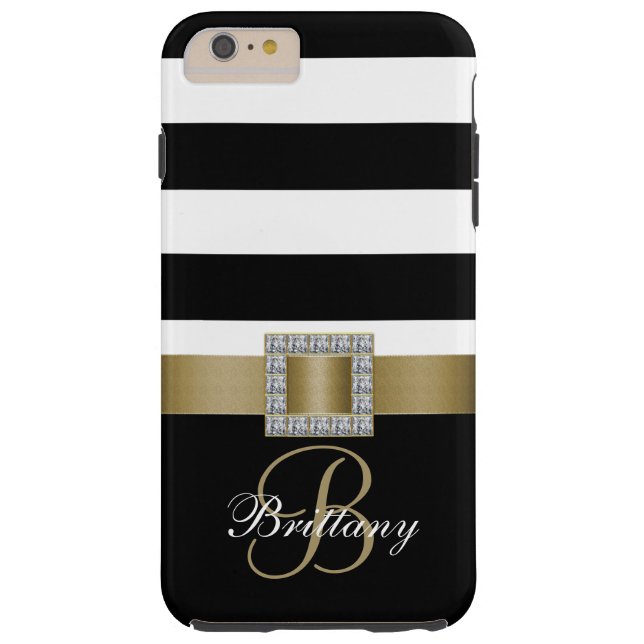 Personalized Gold, Black Bold Stripes Diamonds Case-Mate iPhone Case (Back)