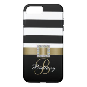 Personalized Gold, Black Bold Stripes Diamonds iPhone 8 Plus/7 Plus Case