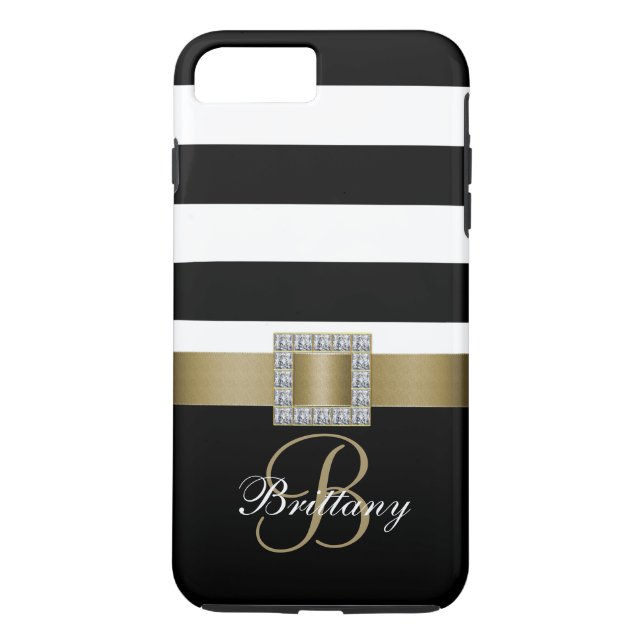 Personalized Gold, Black Bold Stripes Diamonds Case-Mate iPhone Case (Back)