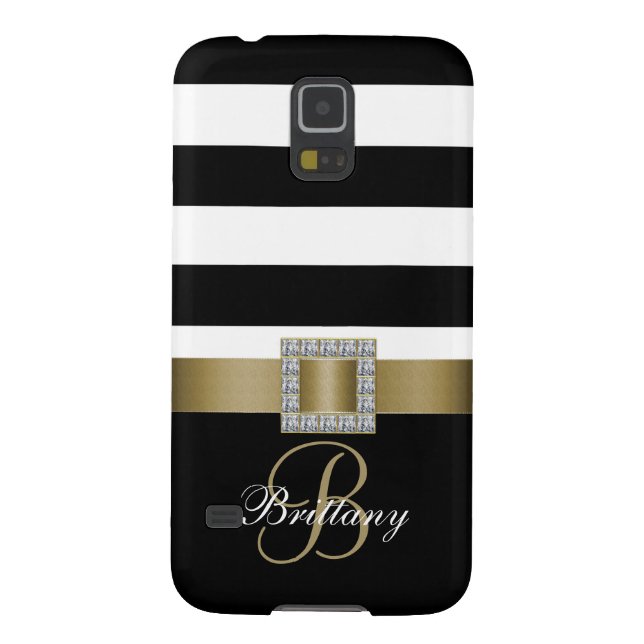 Personalized Gold, Black Bold Stripes Diamonds Case-Mate Samsung Galaxy Case (Back)