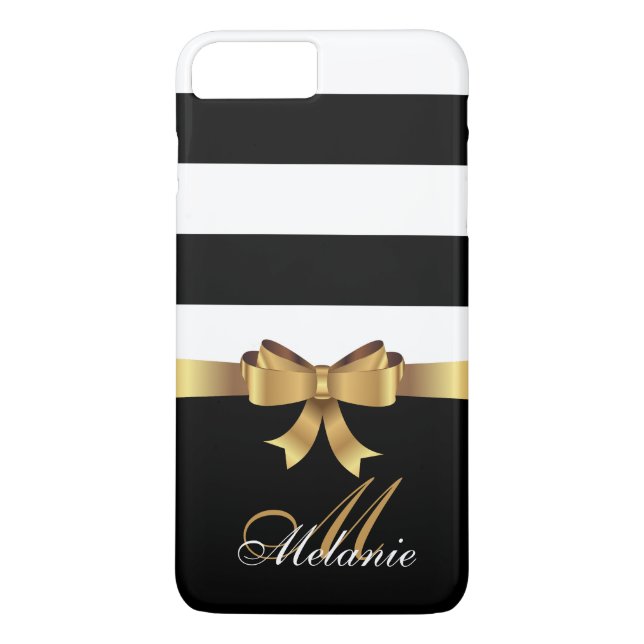 Personalized Gold, Black Bold Stripes Golden BOW Case-Mate iPhone Case (Back)