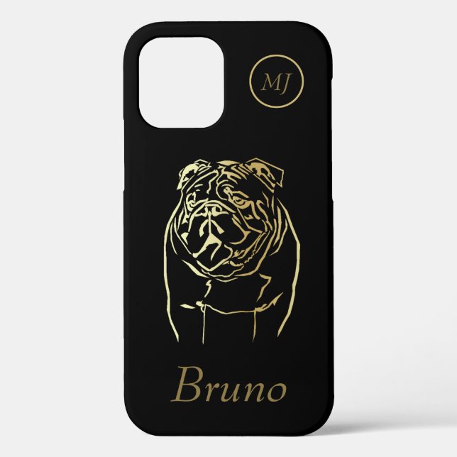 Personalized Gold/Black Bulldog Bull iPhone Case (Back)