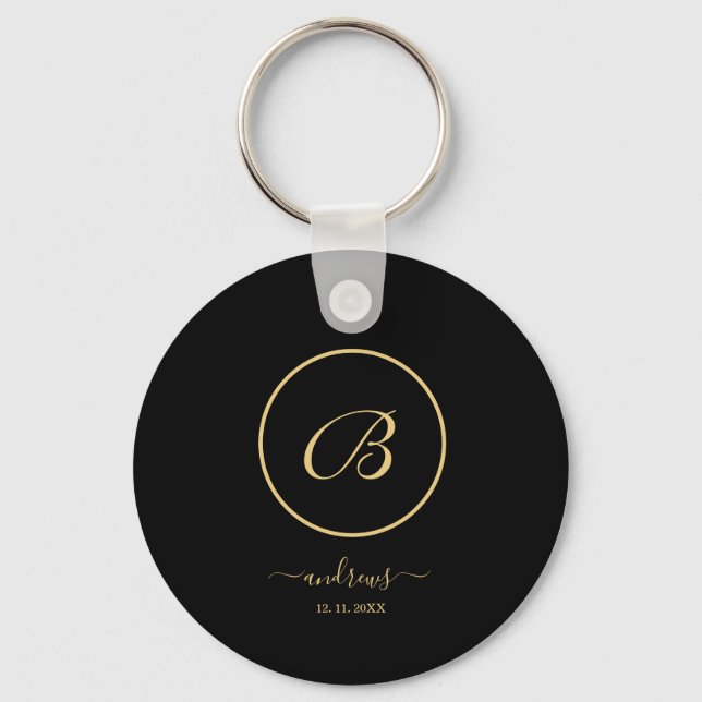 Personalized gold black Button Keychain (Front)