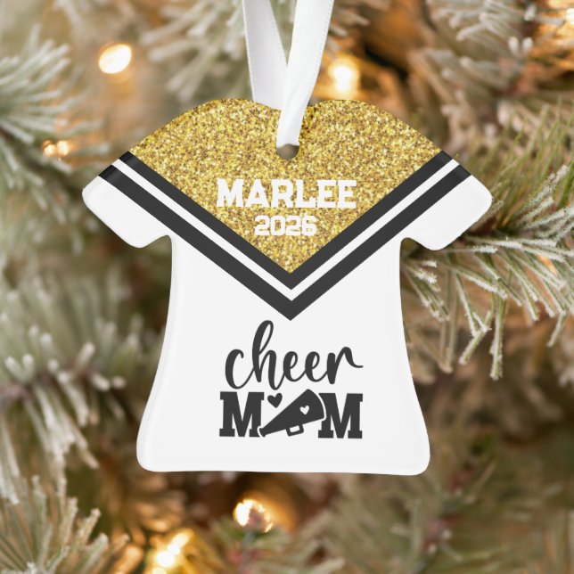 Personalized Gold & Black Cheer Mom Ornament  (Tree)