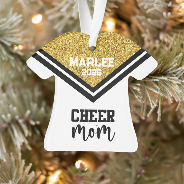 Personalized Gold & Black Cheer Mom Ornament  (Tree)