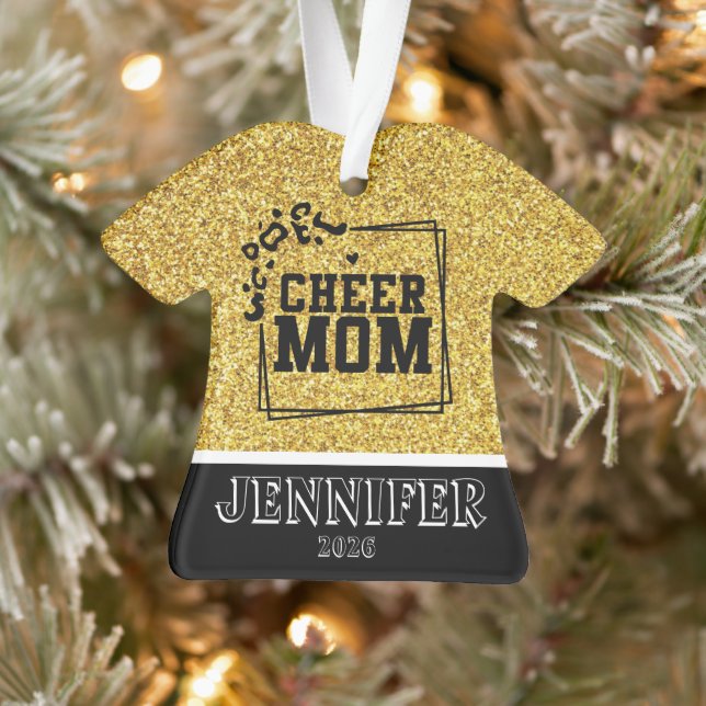 Personalized Gold & Black Cheer Mom Ornament  (Tree)
