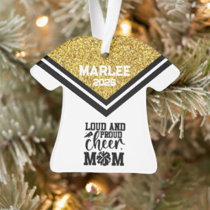 Personalized Gold & Black Cheer Mom Ornament 