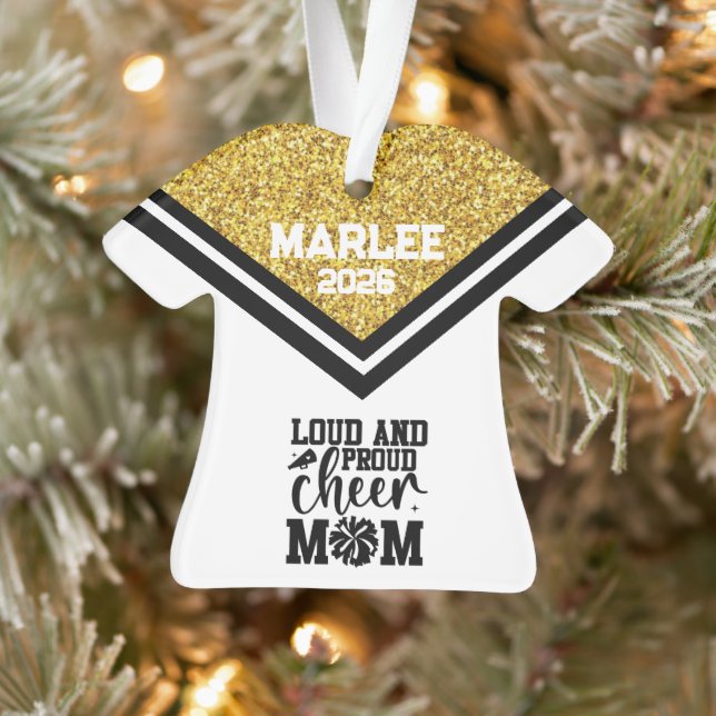 Personalized Gold & Black Cheer Mom Ornament  (Tree)