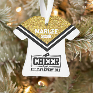 Personalized Gold & Black Cheer Mom Ornament 