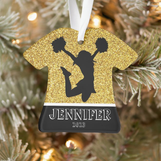 Personalized Gold & Black Cheerleading Ornament  (Tree)