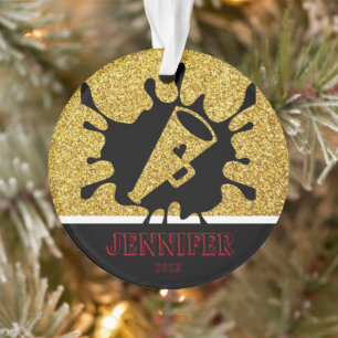 Personalized Gold & Black Cheerleading Ornament
