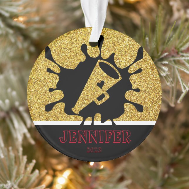 Personalized Gold & Black Cheerleading Ornament  (Tree)