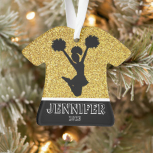 Personalized Gold & Black Cheerleading Ornament