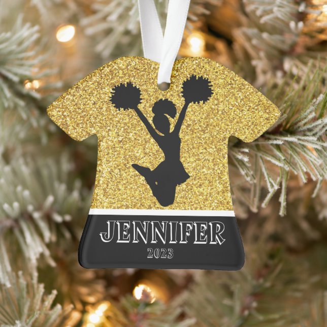 Personalized Gold & Black Cheerleading Ornament  (Tree)