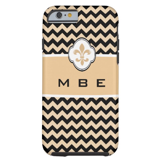 Personalized Gold Black Fleur de Lis Chevron Case-Mate iPhone Case (Back)