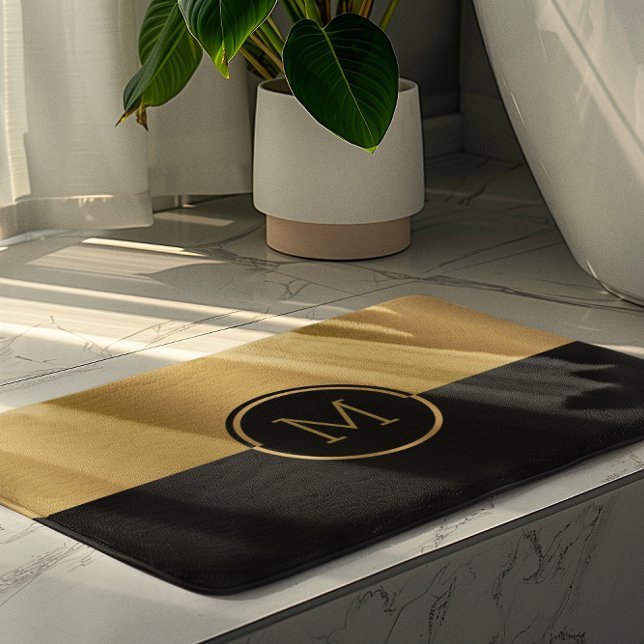 Personalized Gold & Black Geometric Design Bath Mat (Creator Uploaded)
