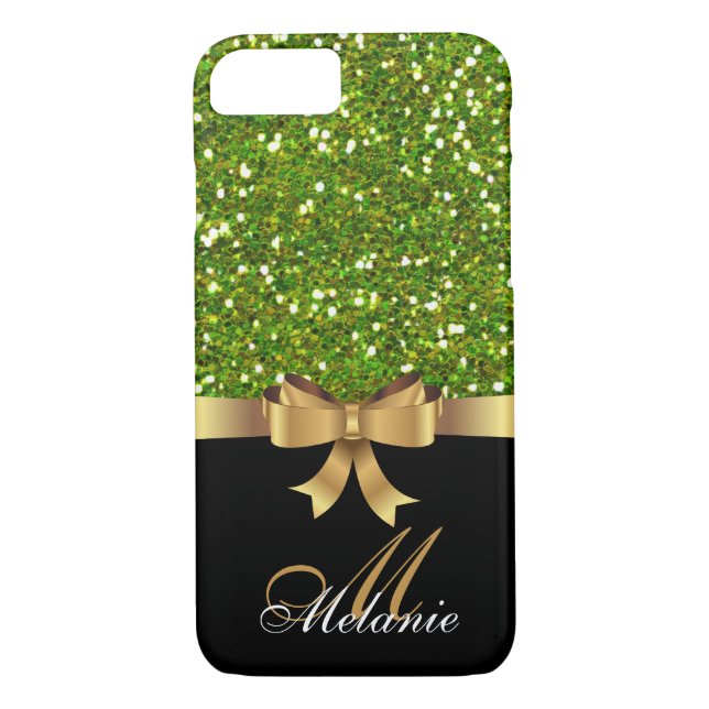 Personalized Gold, Black GREEN GLITTER  BOW Case-Mate iPhone Case (Back)