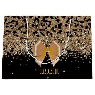 Personalized Gold Black Leopardwith Elegant Golden Large Gift Bag