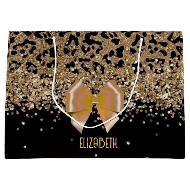 Personalized Gold Black Leopardwith Elegant Golden Large Gift Bag (Front)
