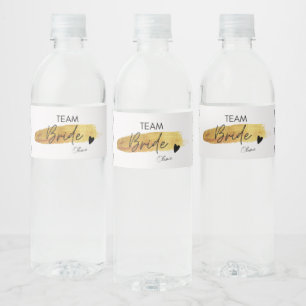 Personalized Gold & Black Modern Chic Team Bride Water Bottle Label