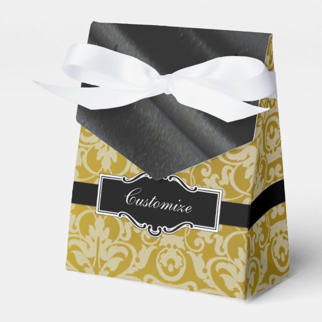 Personalized Gold & Black Tent Favour Box (Front Side)