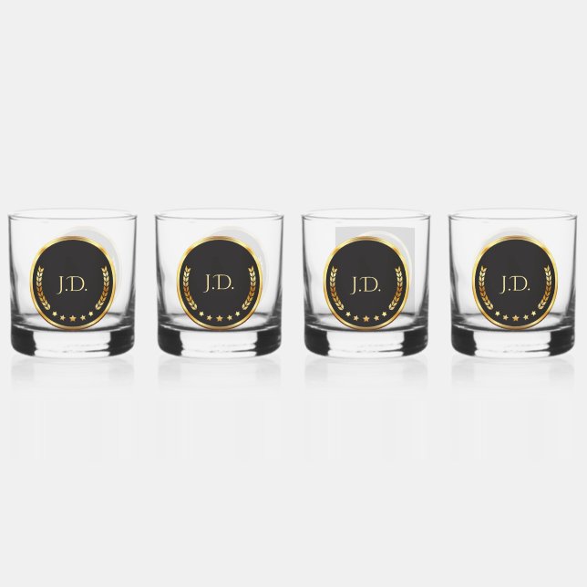Personalized Gold & Black  Whiskey Glass (Front)