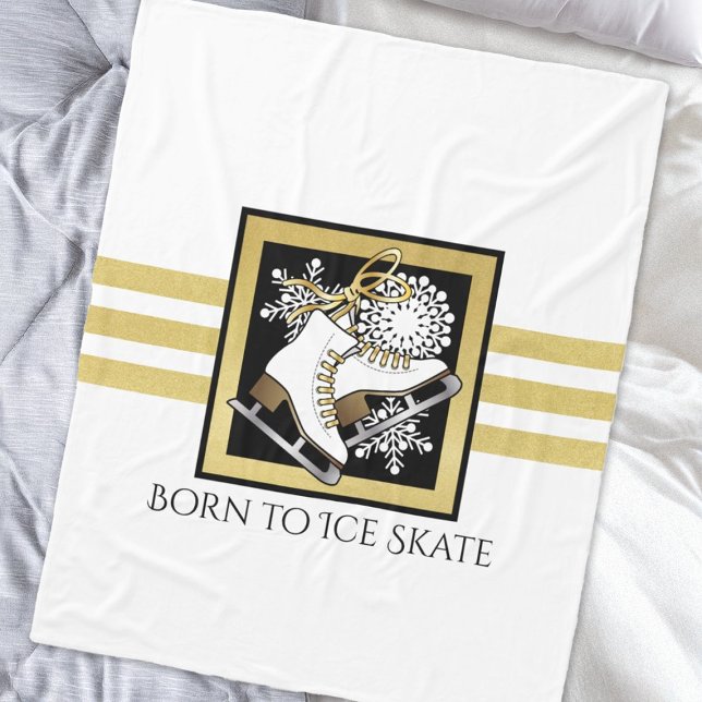 Personalized Gold Black White Ice Skating Fleece Blanket (Creator Uploaded)