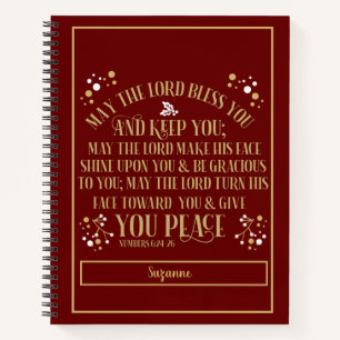 Personalized Gold Blessing Numbers 6:24-26 Red  No Notebook