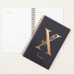 Personalized Gold Blue Elegant Floral Monogram X Planner<br><div class="desc">Personalized Gold Blue Elegant Floral Monogram X Planner *For this design, each letter has its own listing but you customize your name by clicking on "personalize this template." I am working on adding more letters; if yours is not listed yet, please message me and I can list it for you....</div>
