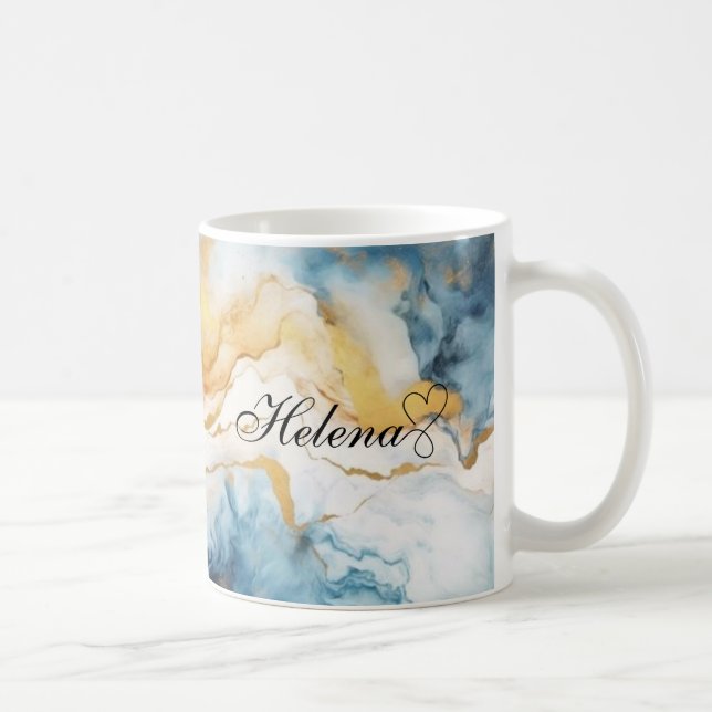Personalized Gold Blue Watercolor Custom Agate  Coffee Mug (Right)