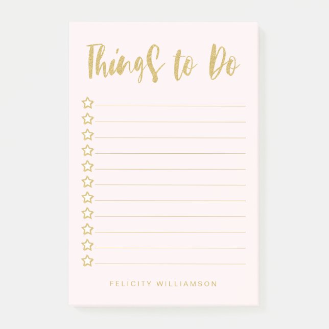 Personalized Gold & Blush Pink Things To Do List Post-it Notes (Front)