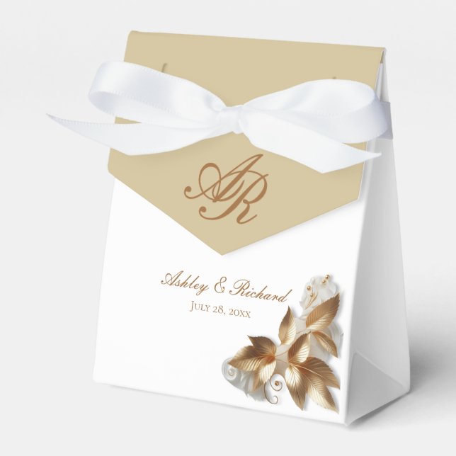 Personalized Gold Botanical Wedding Favor Box (Front Side)