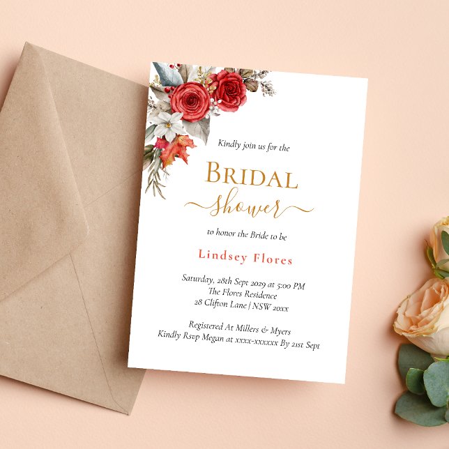 Personalized Gold Bridal Shower Floral Rose Invitation (Creator Uploaded)