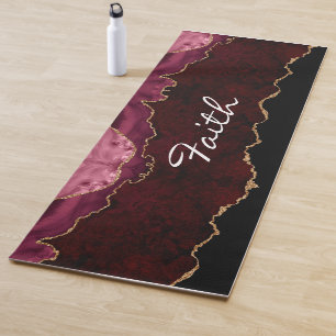 Personalized Gold & Burgundy Agate Yoga Mat