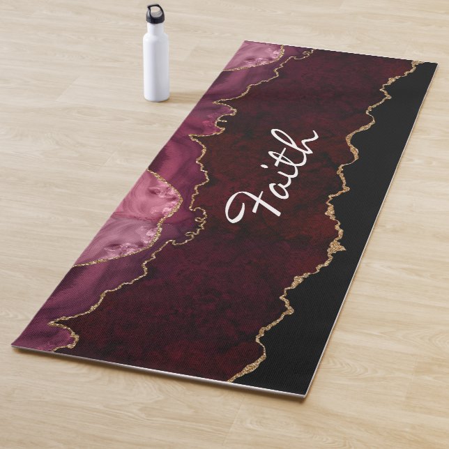 Personalized Gold & Burgundy Agate Yoga Mat (In Situ)
