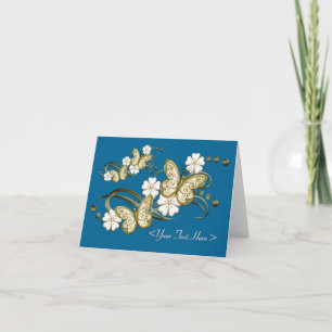 Personalized Gold Butterflies Floral Note Card